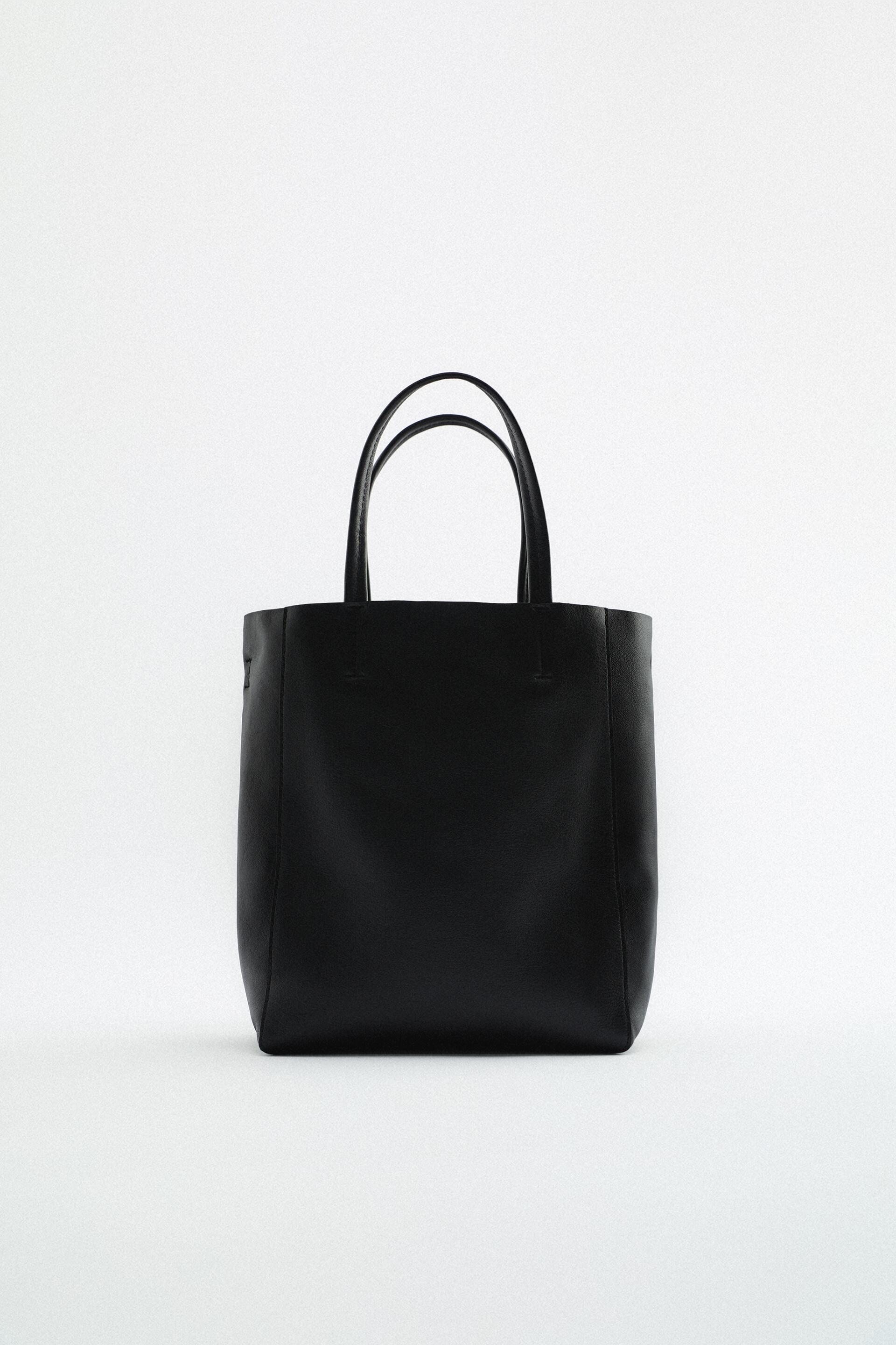 MIDI LEATHER TOTE BAG Black ZARA United Kingdom
